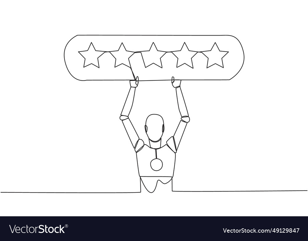 Single one line drawing robot holding rating