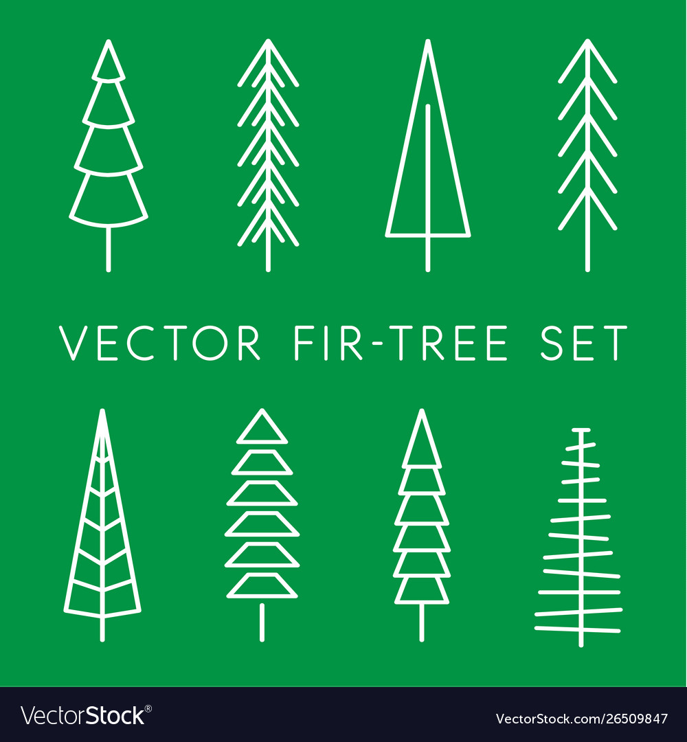 Tree icon set pine line linear outline vector image Tree icon set pine line linear outline