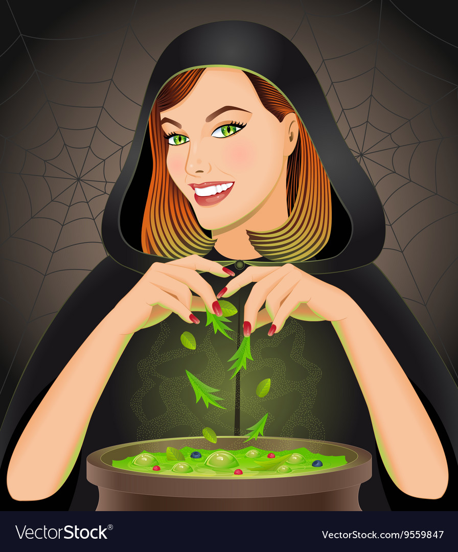 Witch Brewing Magic Potion In Cauldron Royalty Free Vector 4070