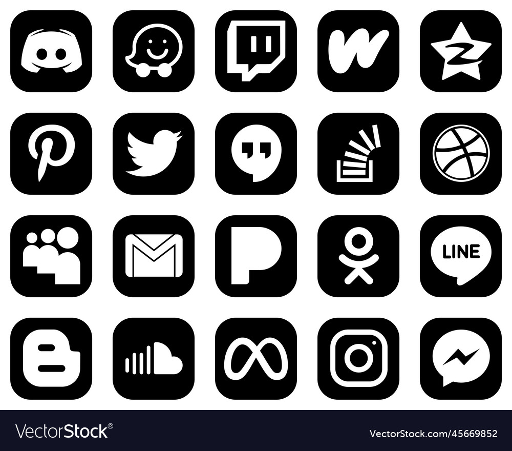 20 high-resolution white social media icons