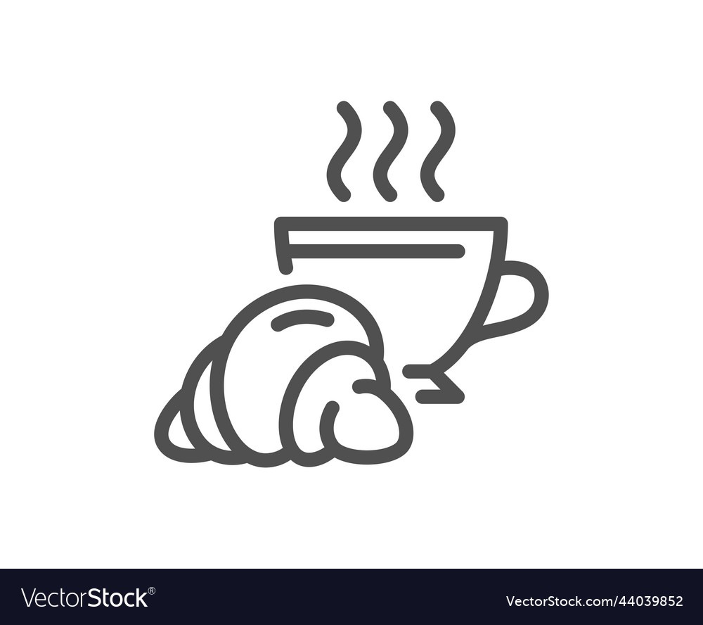 Croissant line icon coffee cup with bun sign