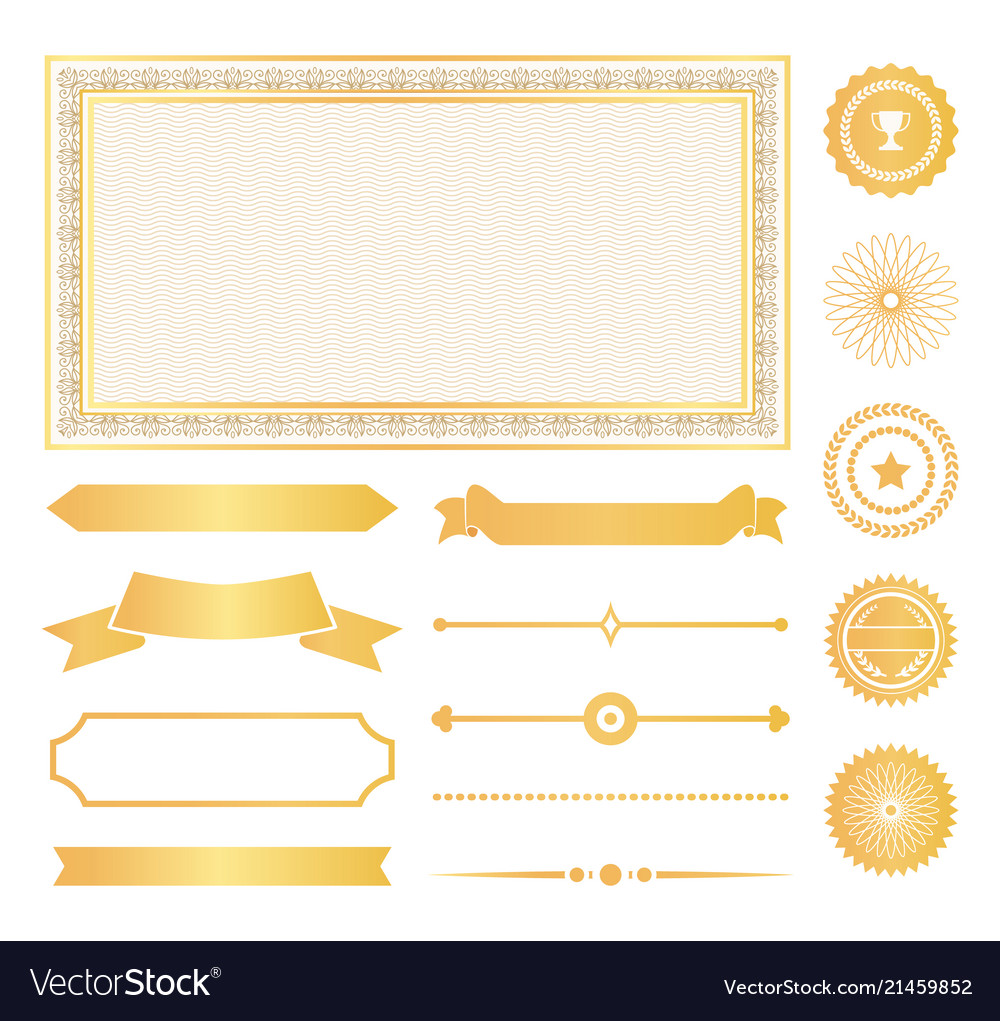 Decorative frames gold water marks and ribbons Vector Image