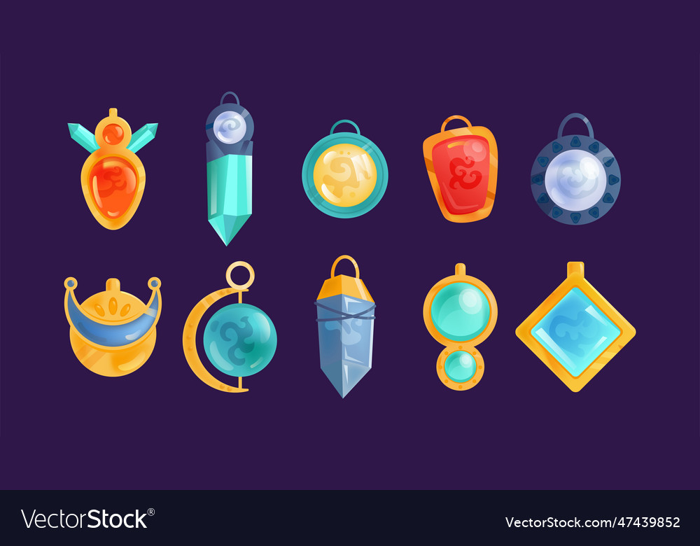 Different magical crystal amulets Royalty Free Vector Image