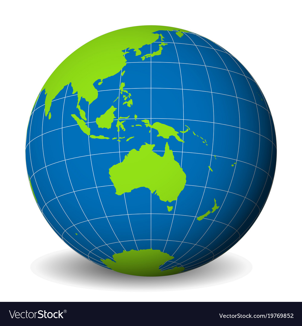 Earth globe with green world map and blue seas