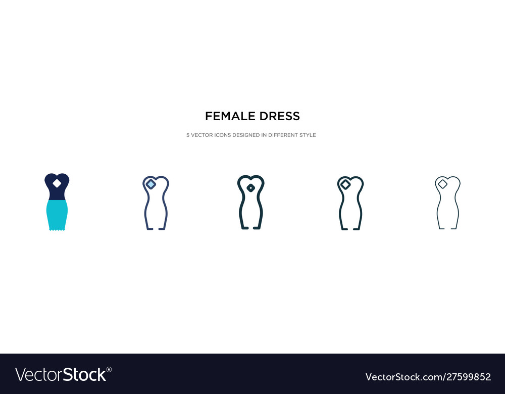 Female dress icon in different style two colored