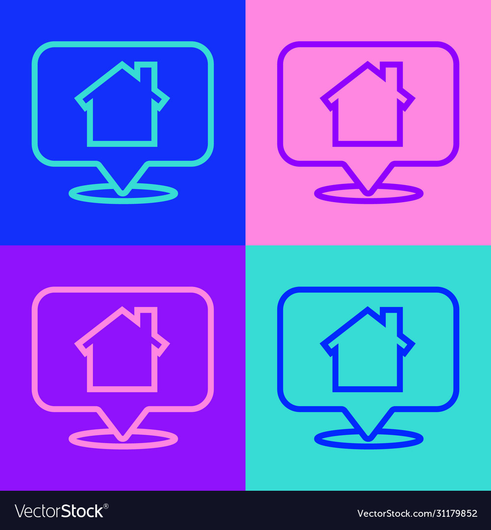 Pop art line map pointer with house icon isolated vector image Pop art line map pointer with house icon isolated