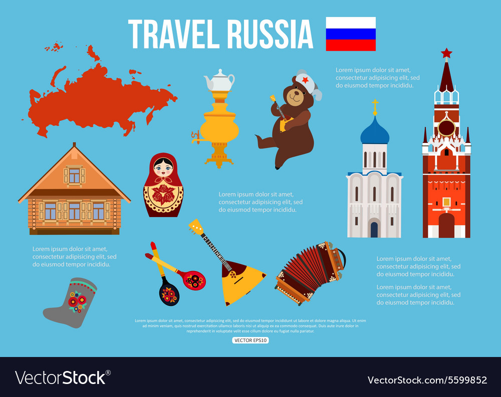 Russia travel background with place for text set