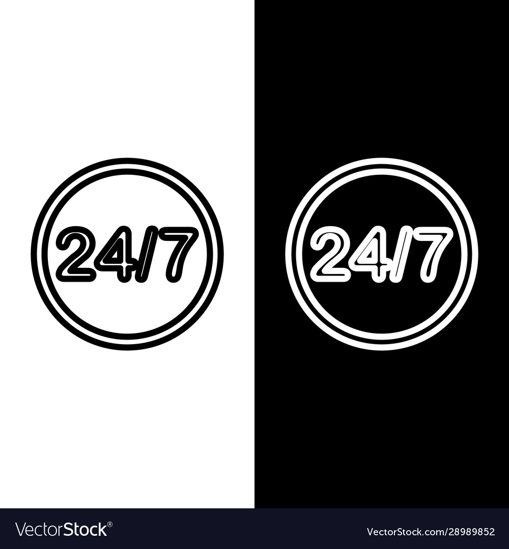 Set line clock 24 hours icon isolated on black vector image Set line clock 24 hours icon isolated on black