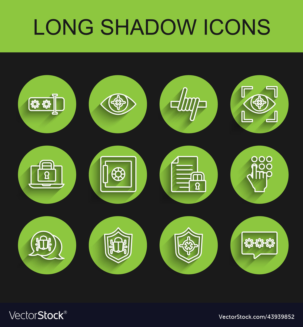 Set line system bug password protection shield Vector Image Set line system bug password protection shield