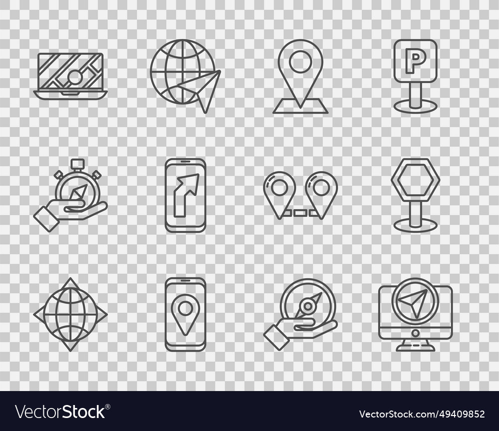 Set line world globe with compass monitor vector image Set line world globe with compass monitor