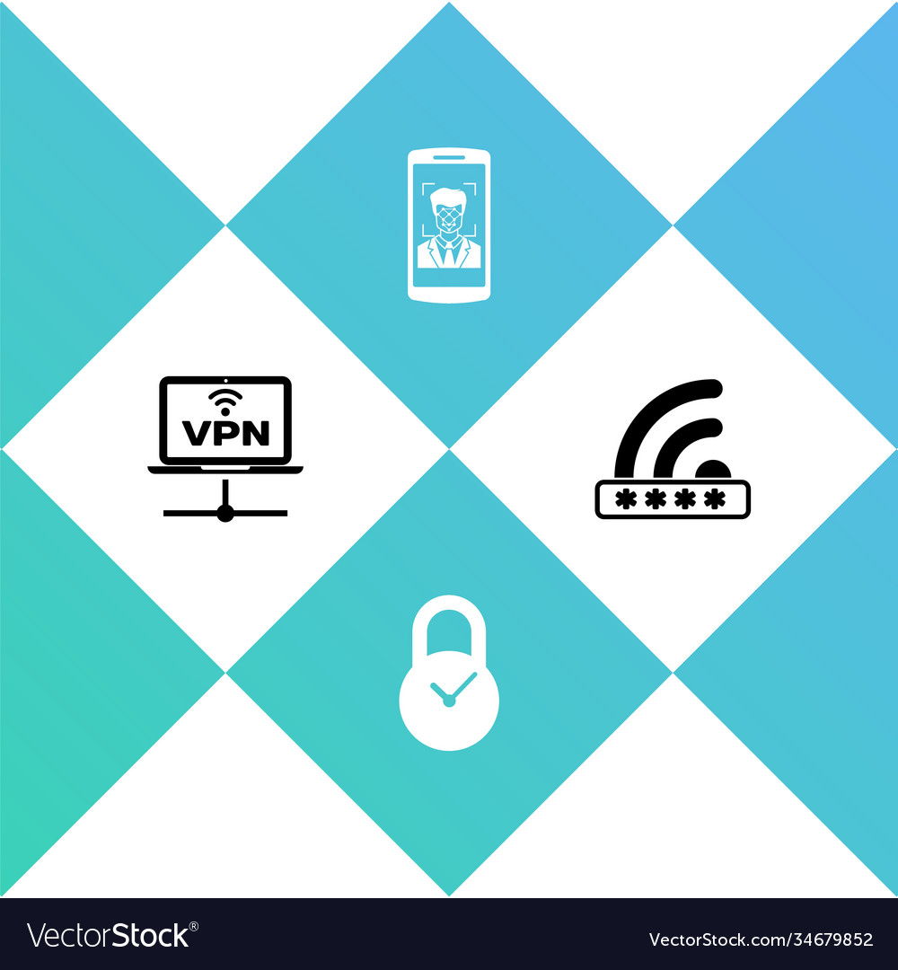 Set vpn computer network padlock with clock vector image Set vpn computer network padlock with clock