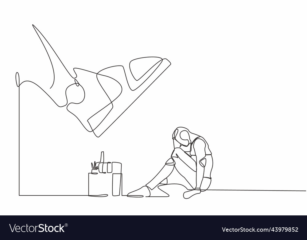 Single continuous line drawing robot sitting