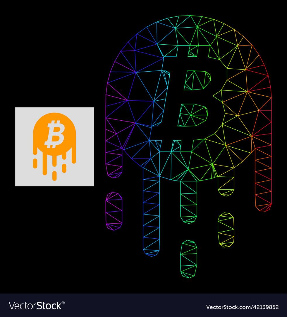 Spectral gradient polygonal net melting bitcoin vector image Spectral gradient polygonal net melting bitcoin