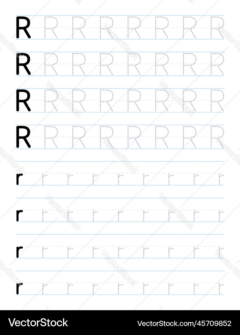 Tracing letter r worksheet for kids Royalty Free Vector