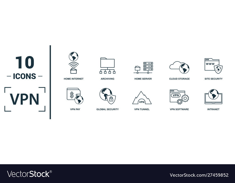 Vpn icon set include creative elements archiving vector image Vpn icon set include creative elements archiving