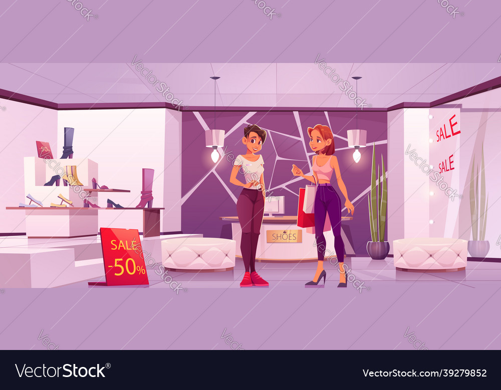 Woman buying shoes in store footgear shop sale Vector Image