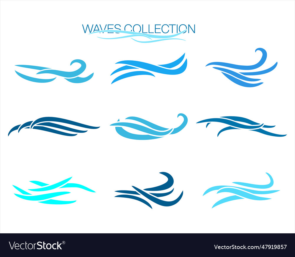 Blue waves collection 01 Royalty Free Vector Image