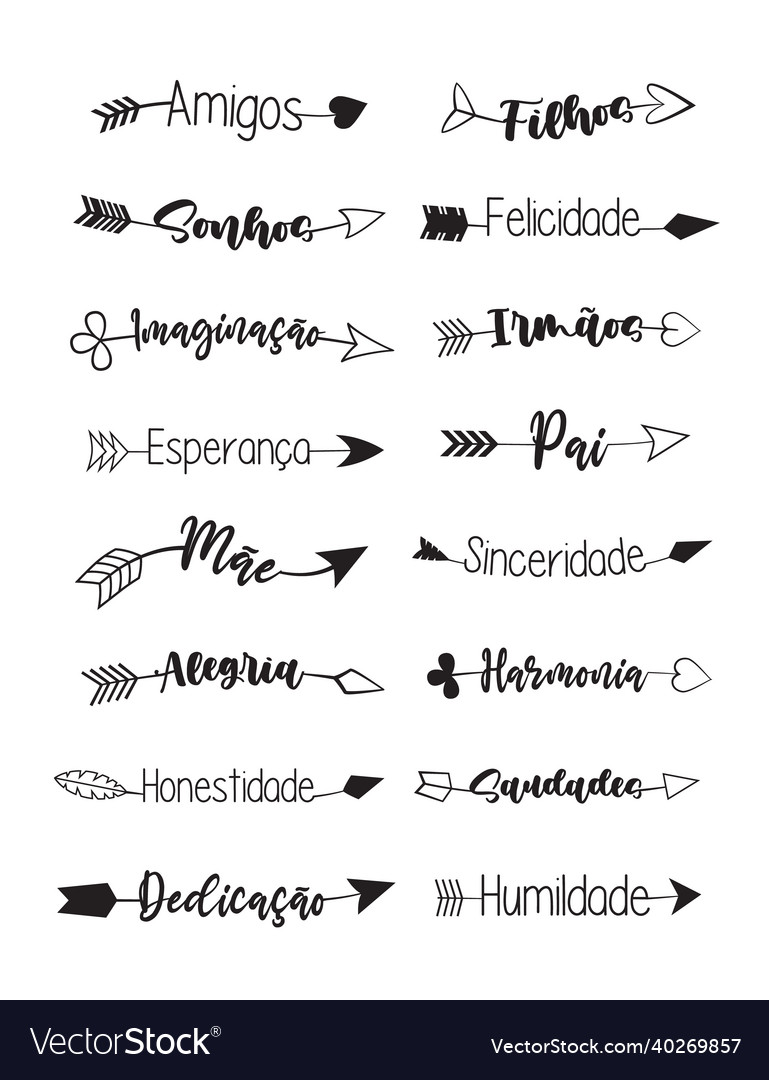 Brazilian portuguese words in arrows translation Vector Image