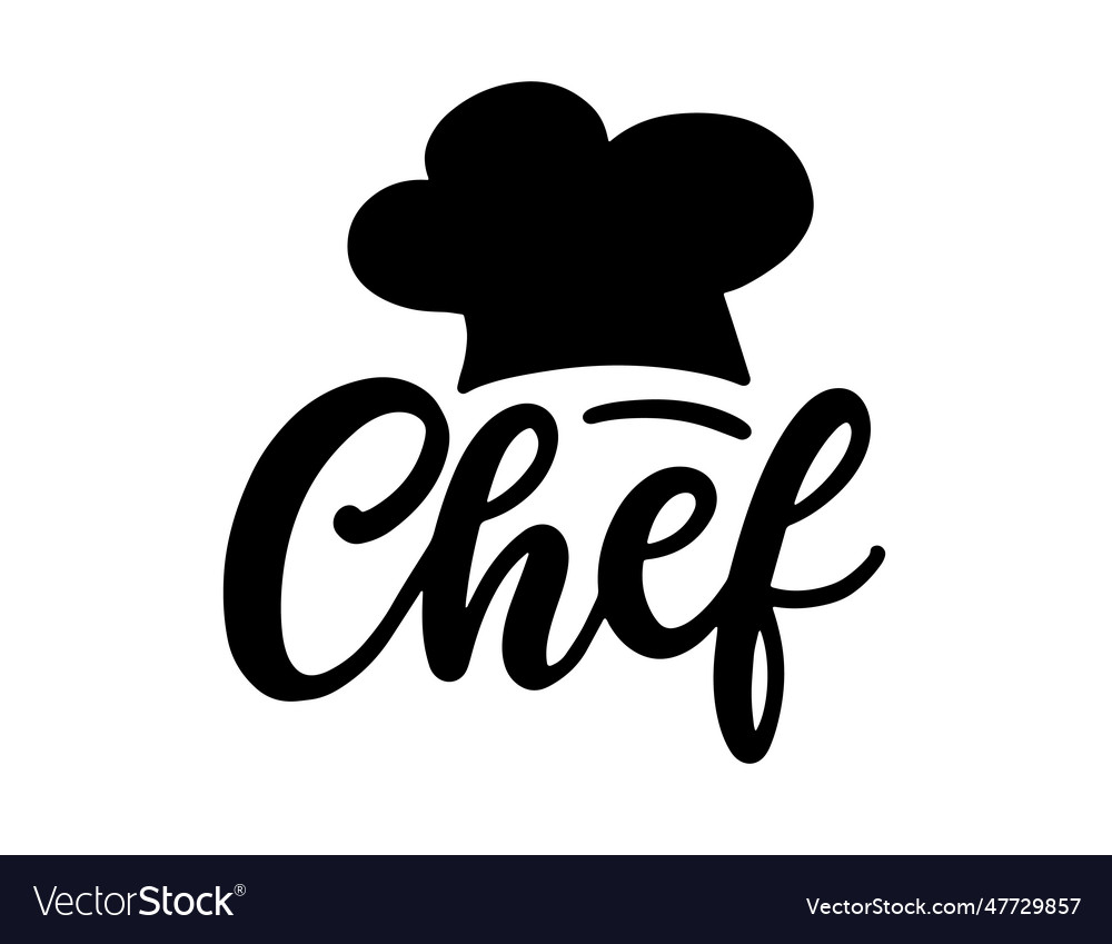 Chef lettering cook hat line art drawing logo Vector Image