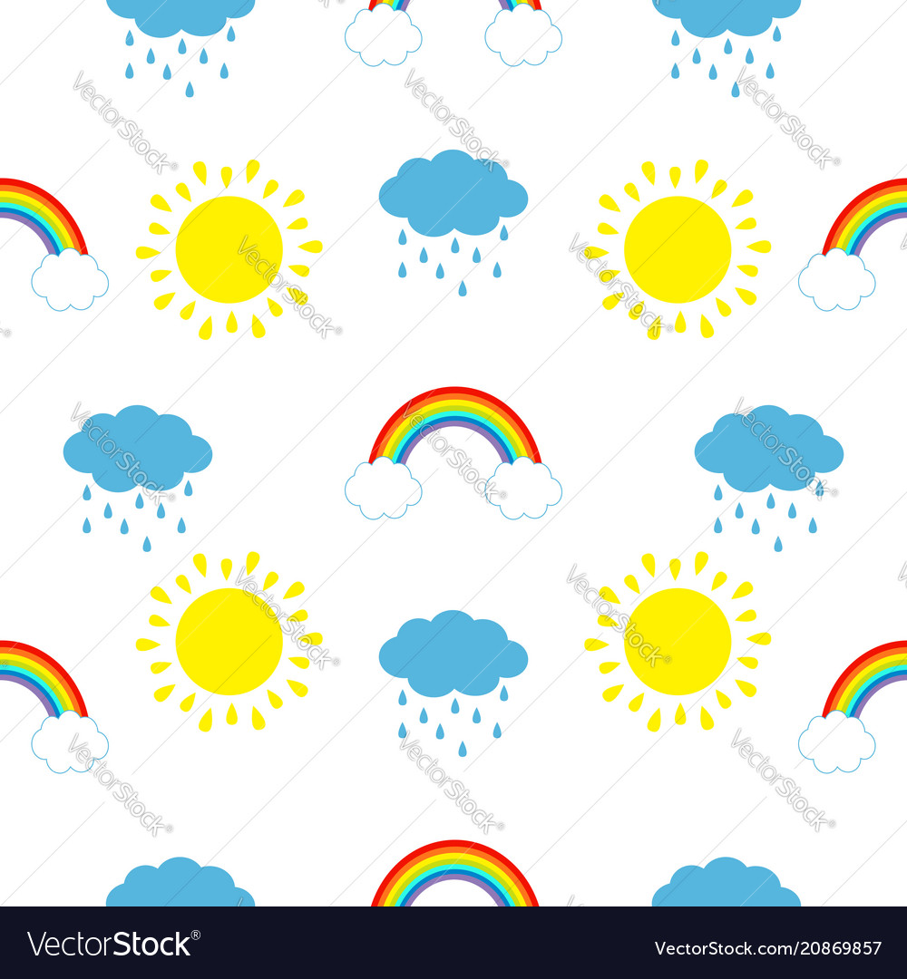 Cute cartoon kawaii sun cloud with rain rainbow Vector Image