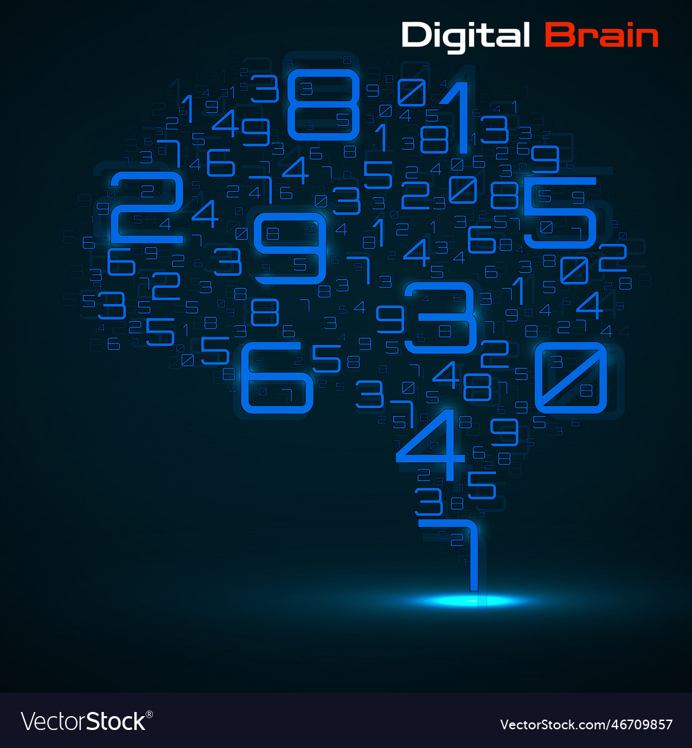 Digital brain with numbers artificial