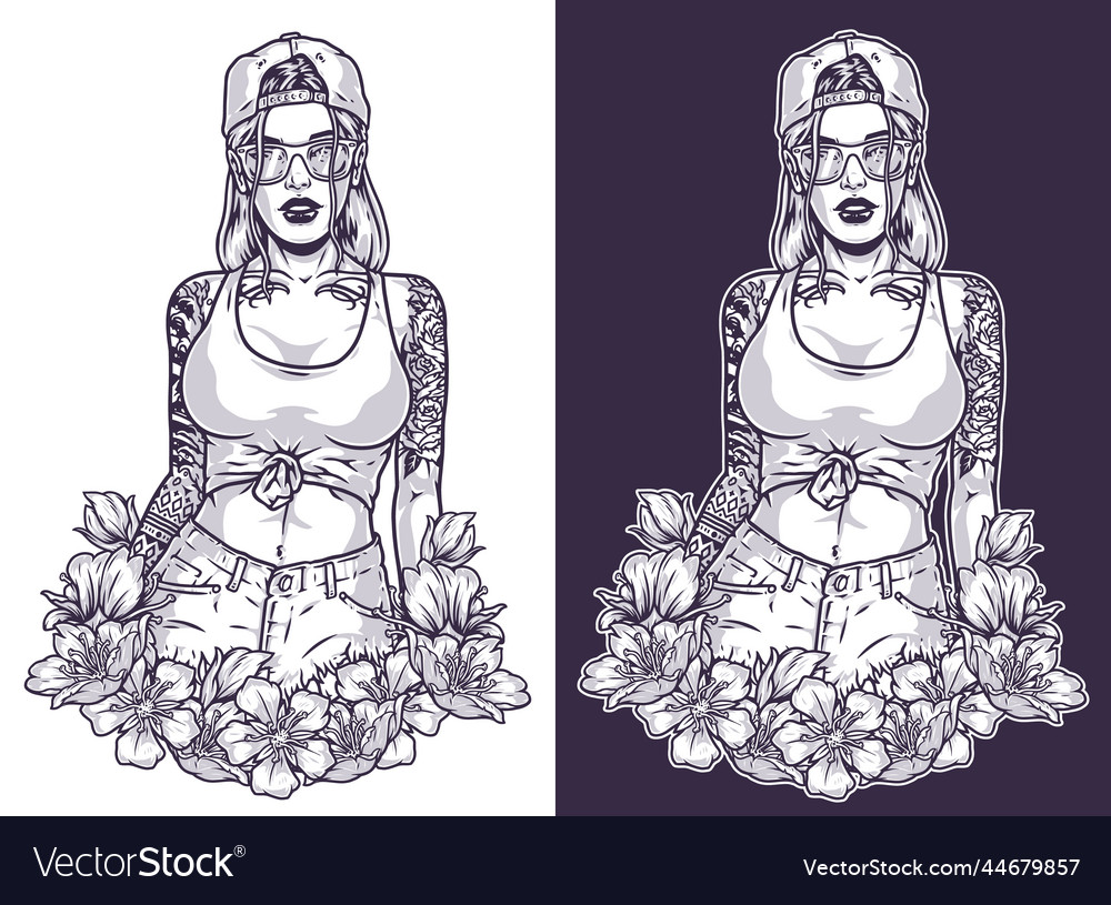 Hot girl zoomer monochrome label Royalty Free Vector Image