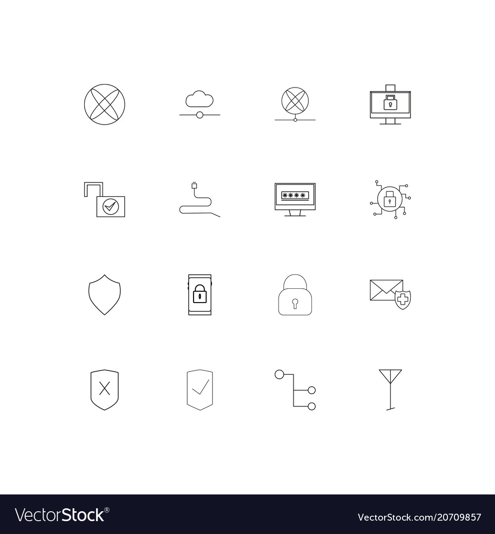 Internet security simple linear icons set