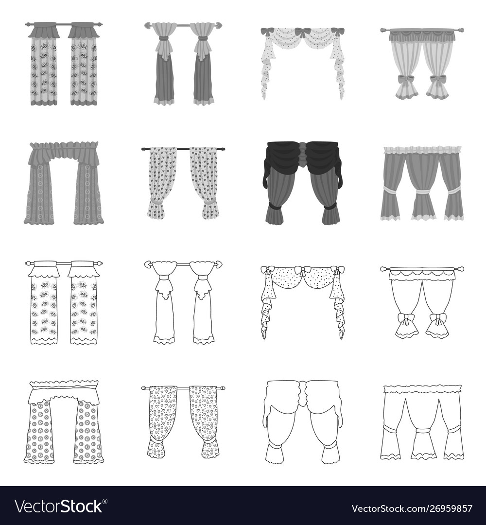 Isolated object curtains and drapes symbol set