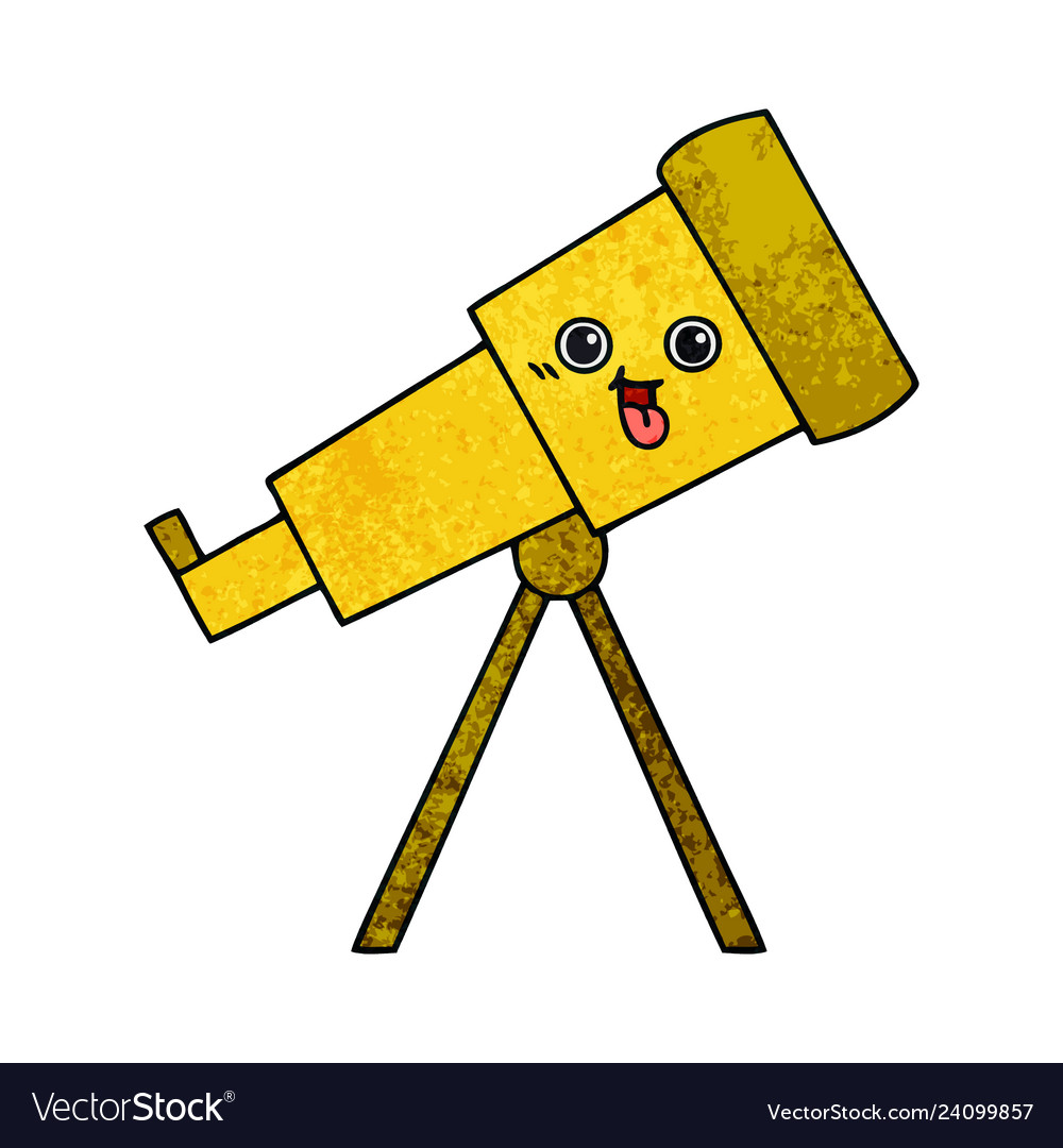 Retro grunge texture cartoon telescope Royalty Free Vector