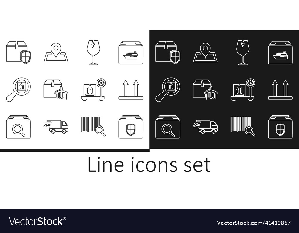 Set line delivery box security shield this side vector image Set line delivery box security shield this side