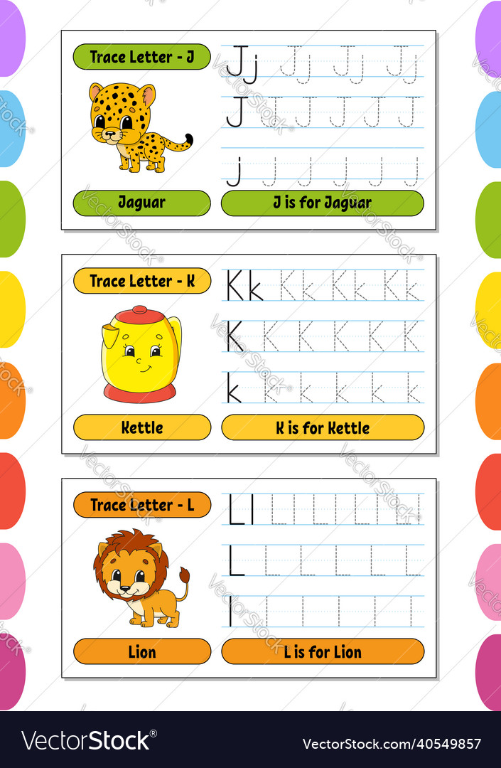 Writing letters set tracing page practice sheet vector image Writing letters set tracing page practice sheet