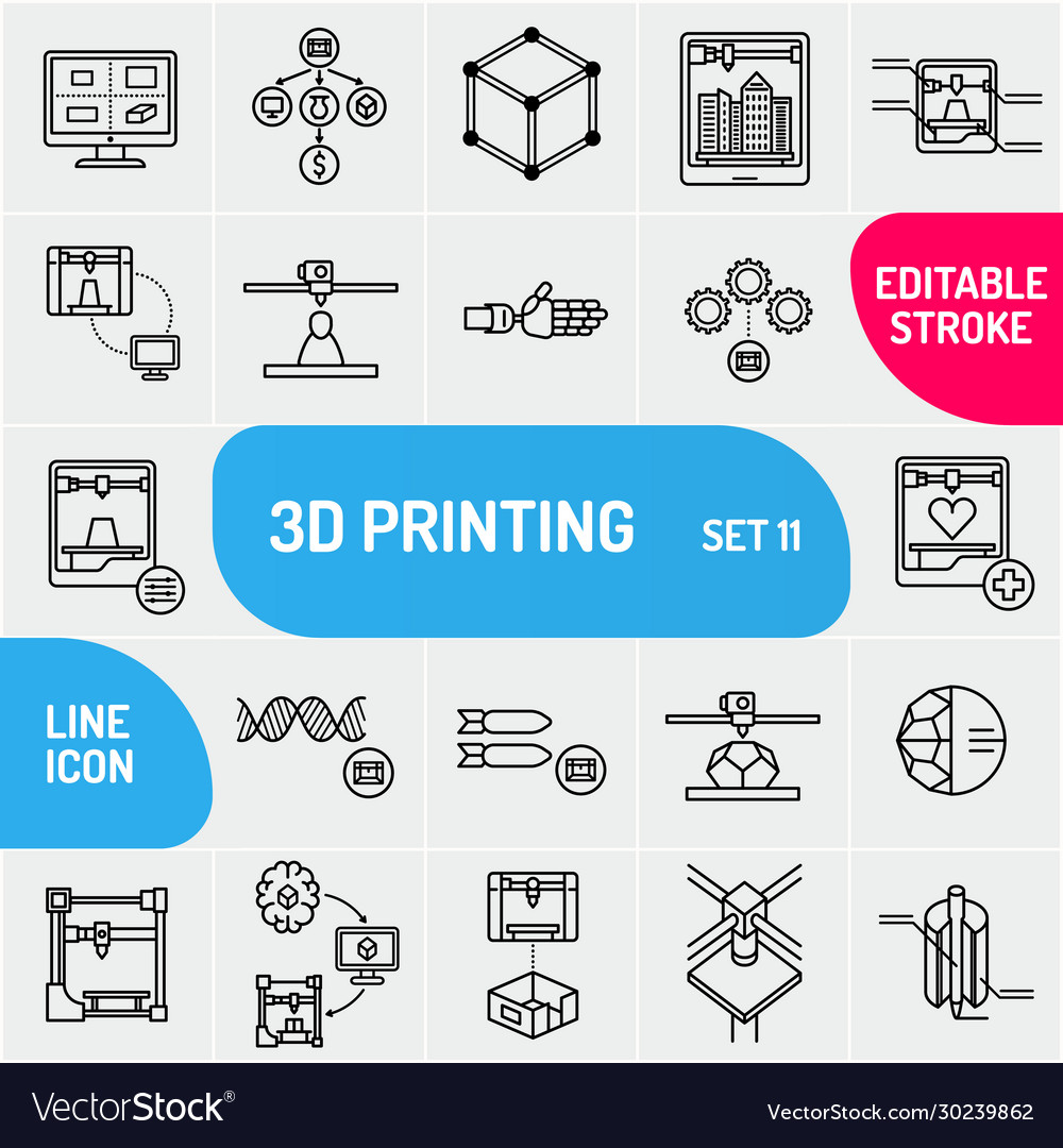 3d printing icon set can use for web and apps vector image 3d printing icon set can use for web and apps