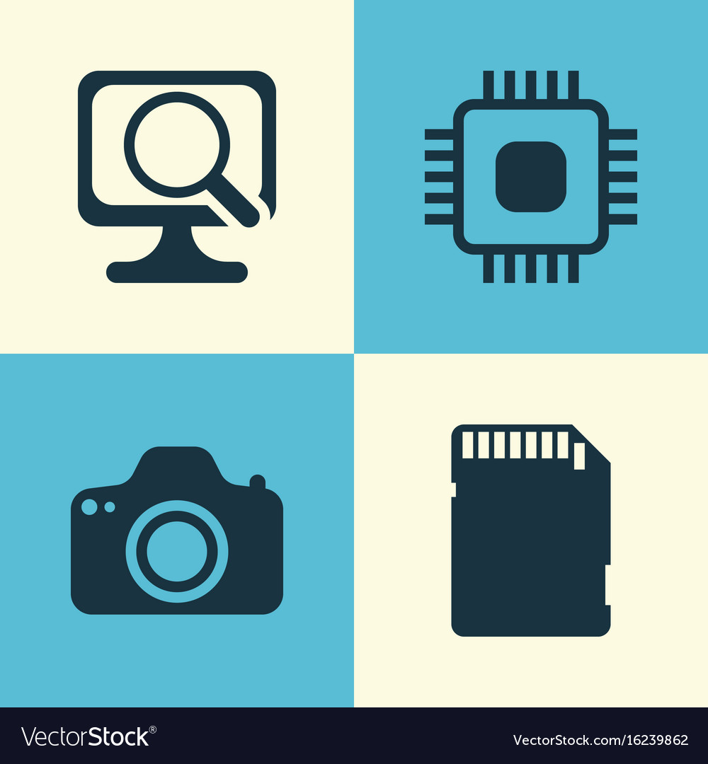 Computer icons set collection of chip memory