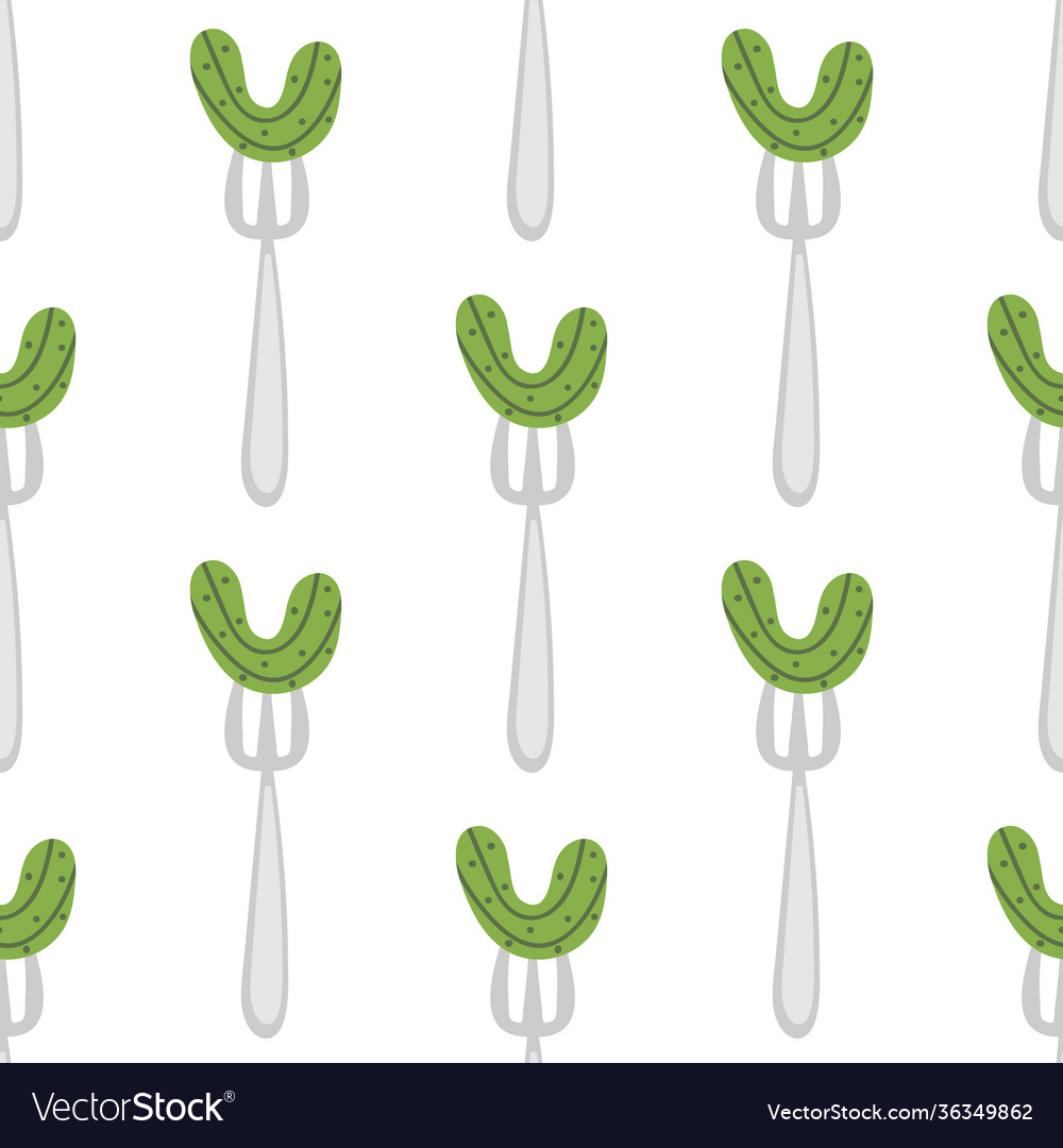 Cucumber on fork seamless pattern