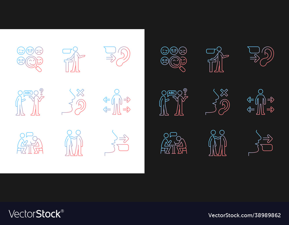 Effective communication gradient icons set