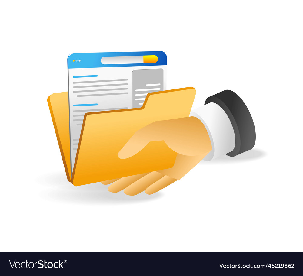 Flat isometric 3d concept of hands handing over Vector Image Flat isometric 3d concept of hands handing over