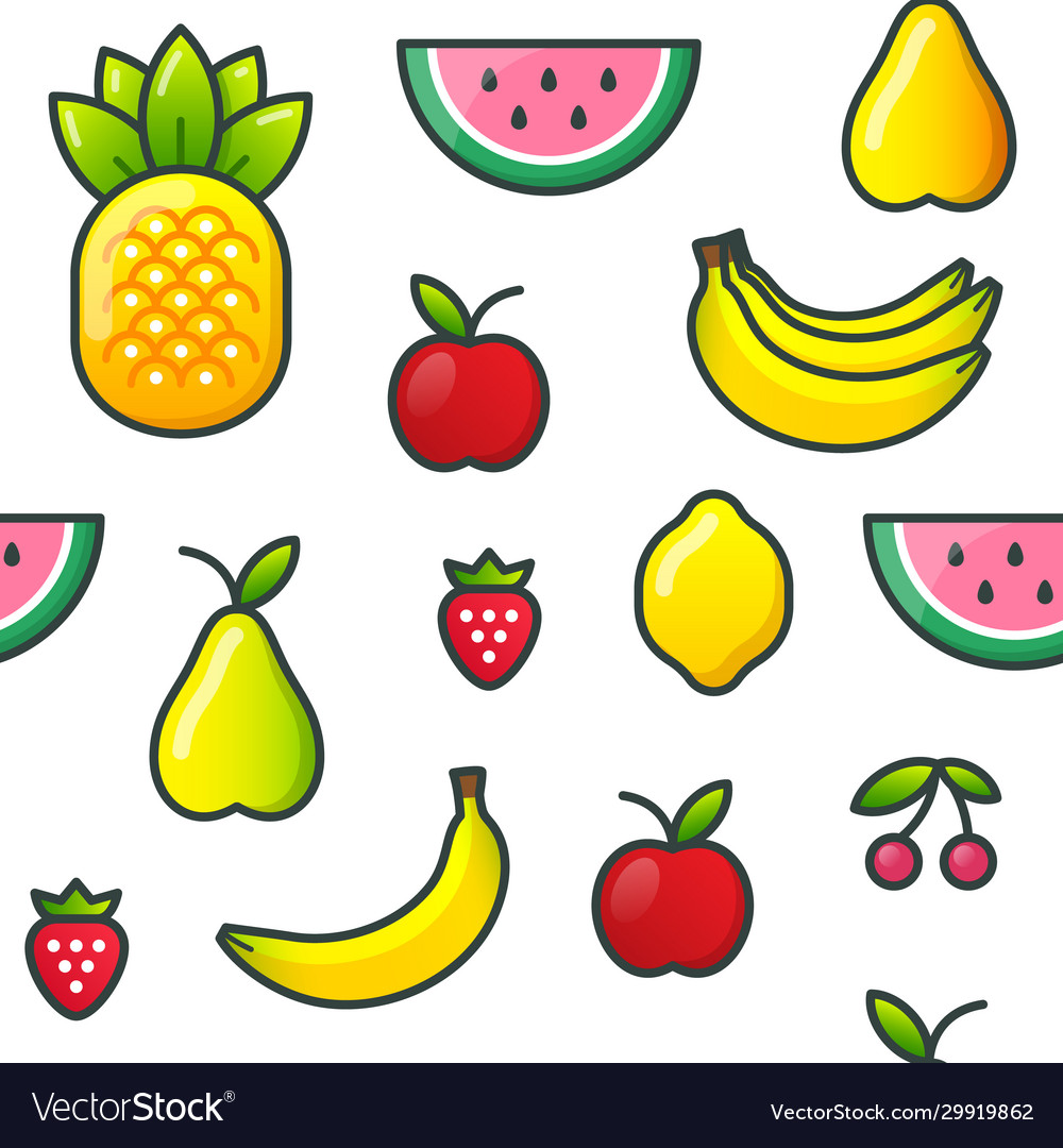 Fruits and berries seamless pattern in line style Vector Image Fruits and berries seamless pattern in line style