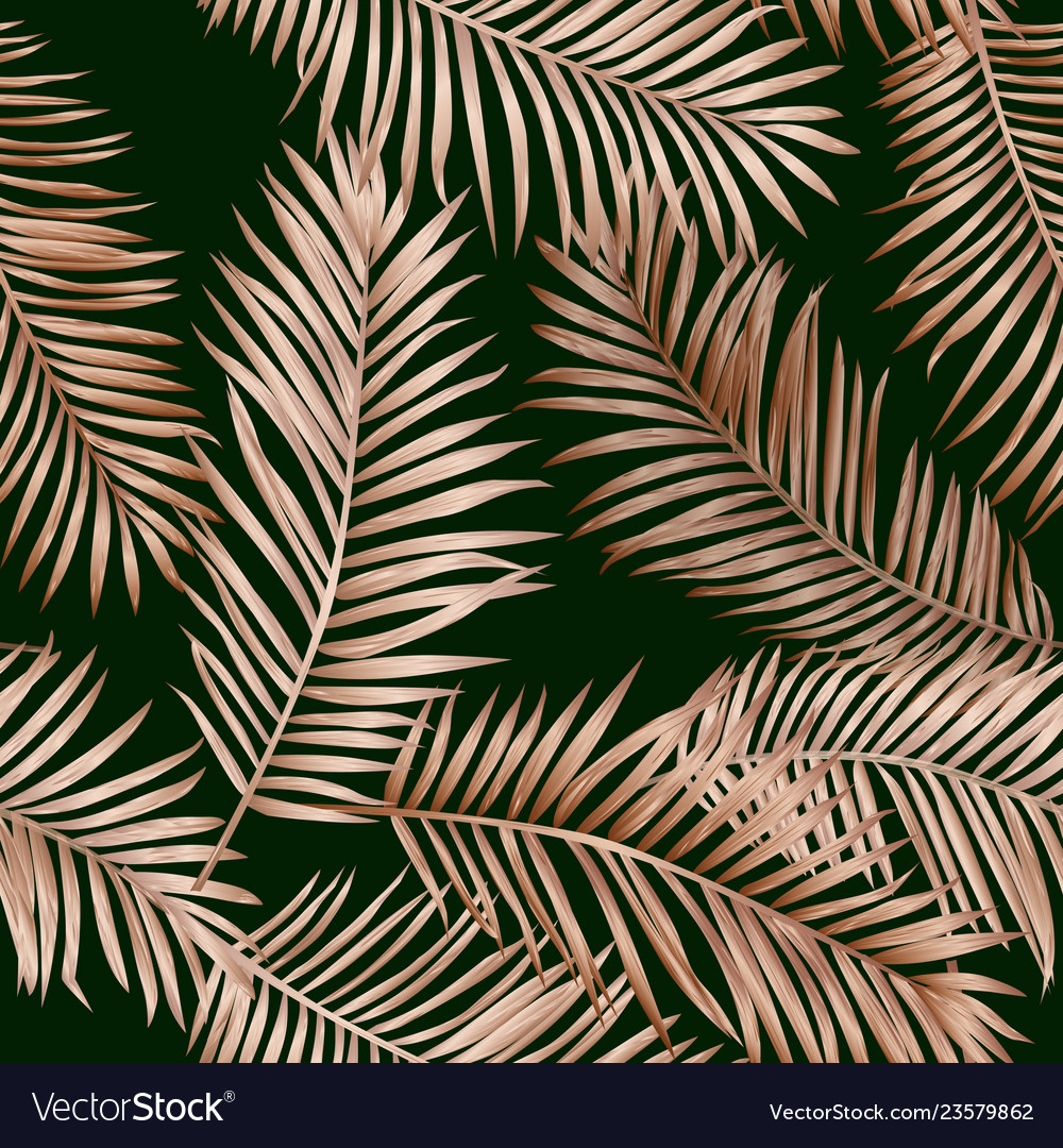 Gold summer tropical palm leaves seamless pattern vector image Gold summer tropical palm leaves seamless pattern