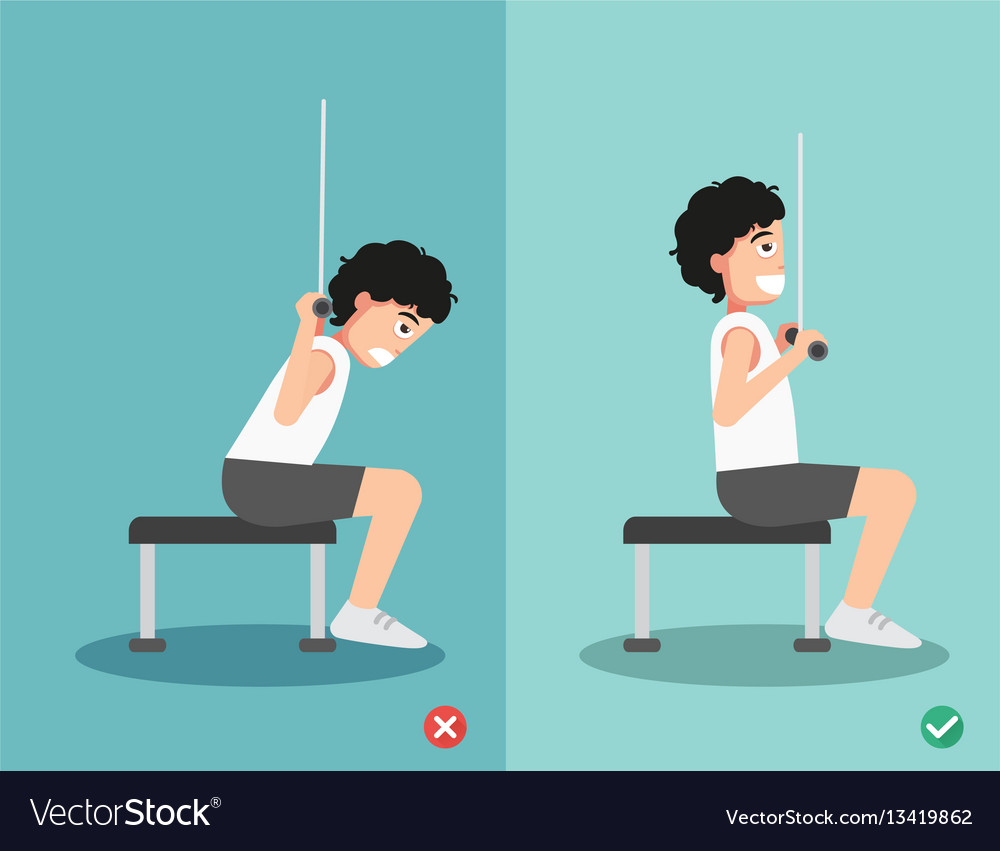 Man wrong and right lat pulldown posture vector image Man wrong and right lat pulldown posture
