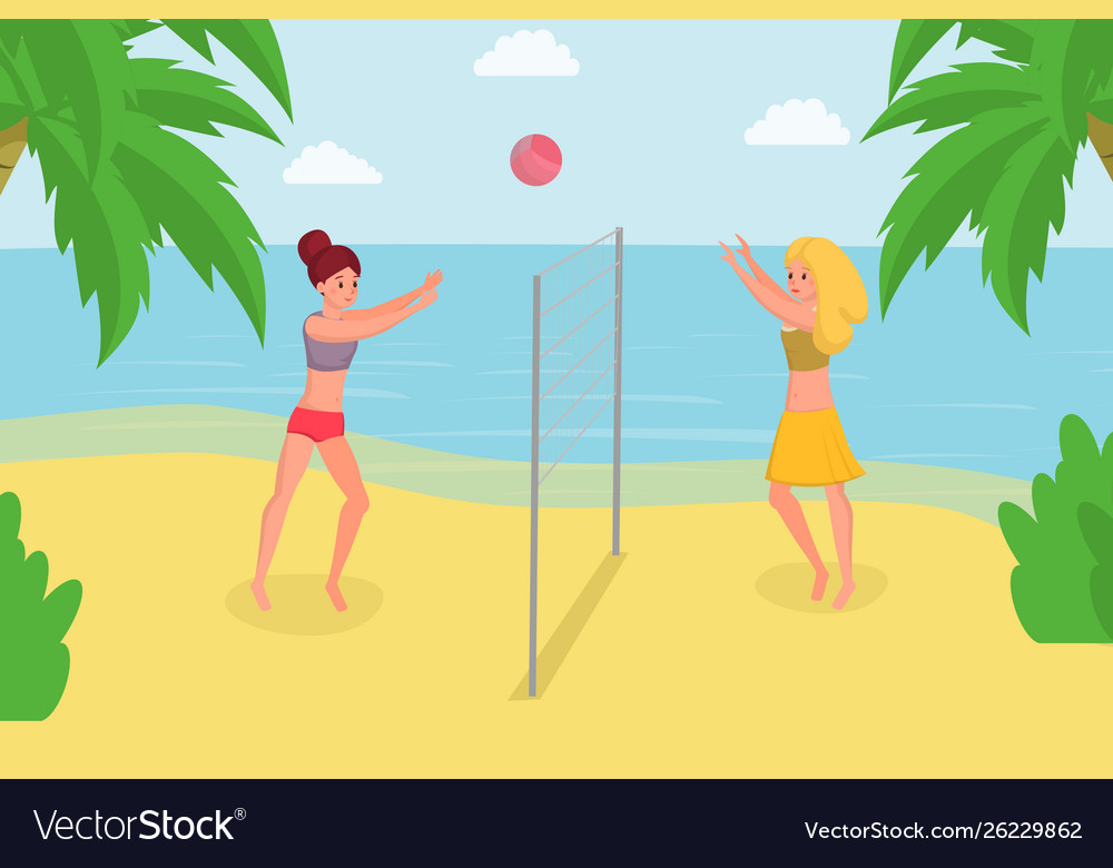 Playing beach volleyball on summer holiday