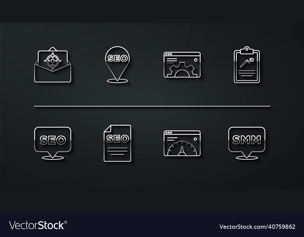 Set line mail and e-mail seo optimization vector image Set line mail and e-mail seo optimization