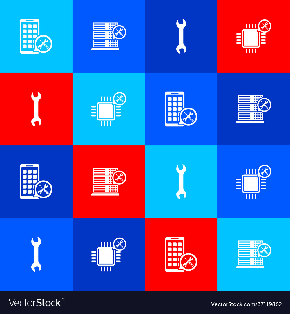 Set mobile apps service database server wrench vector image Set mobile apps service database server wrench