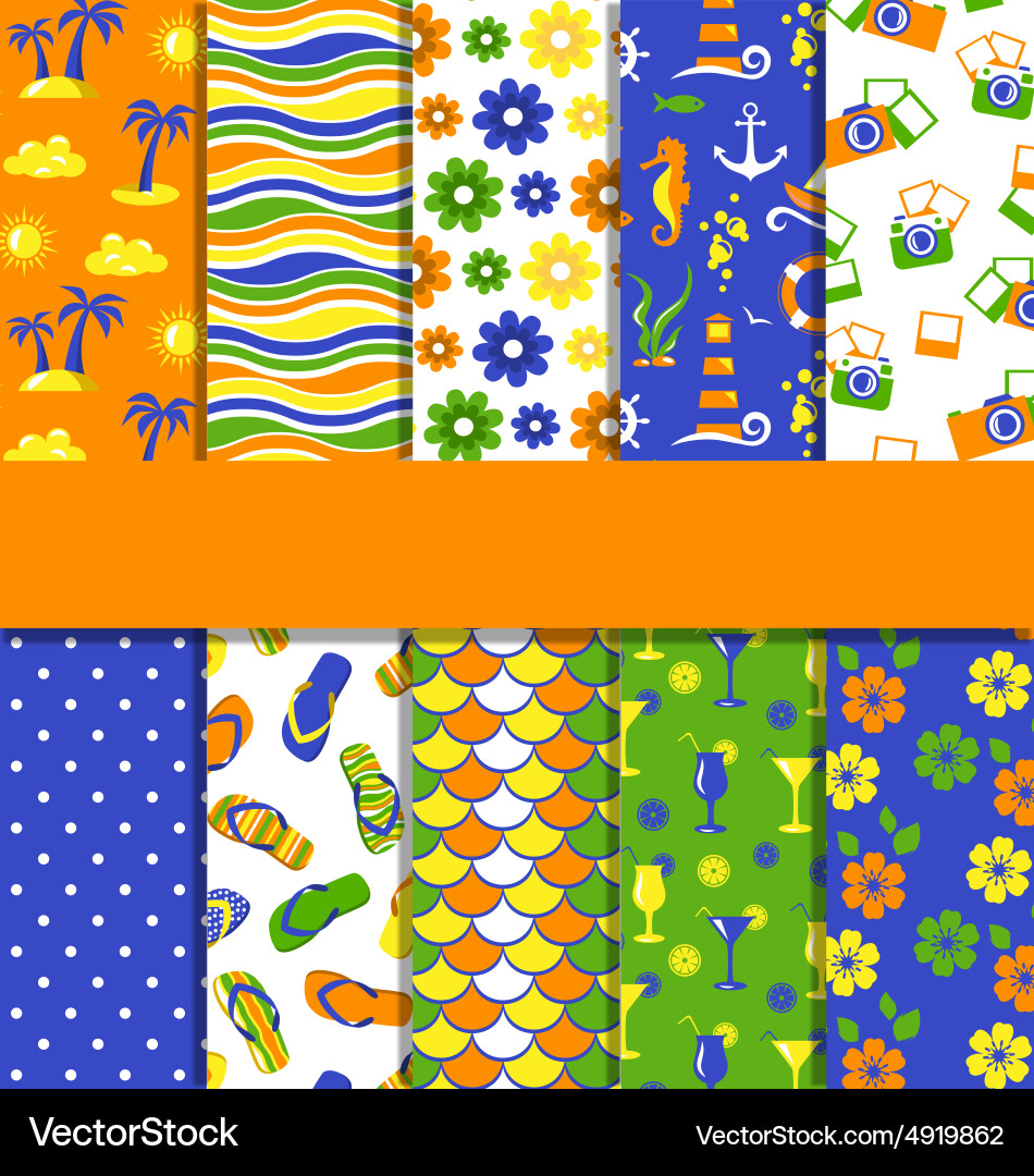 Set of 10 seamless bright summer patterns Vector Image