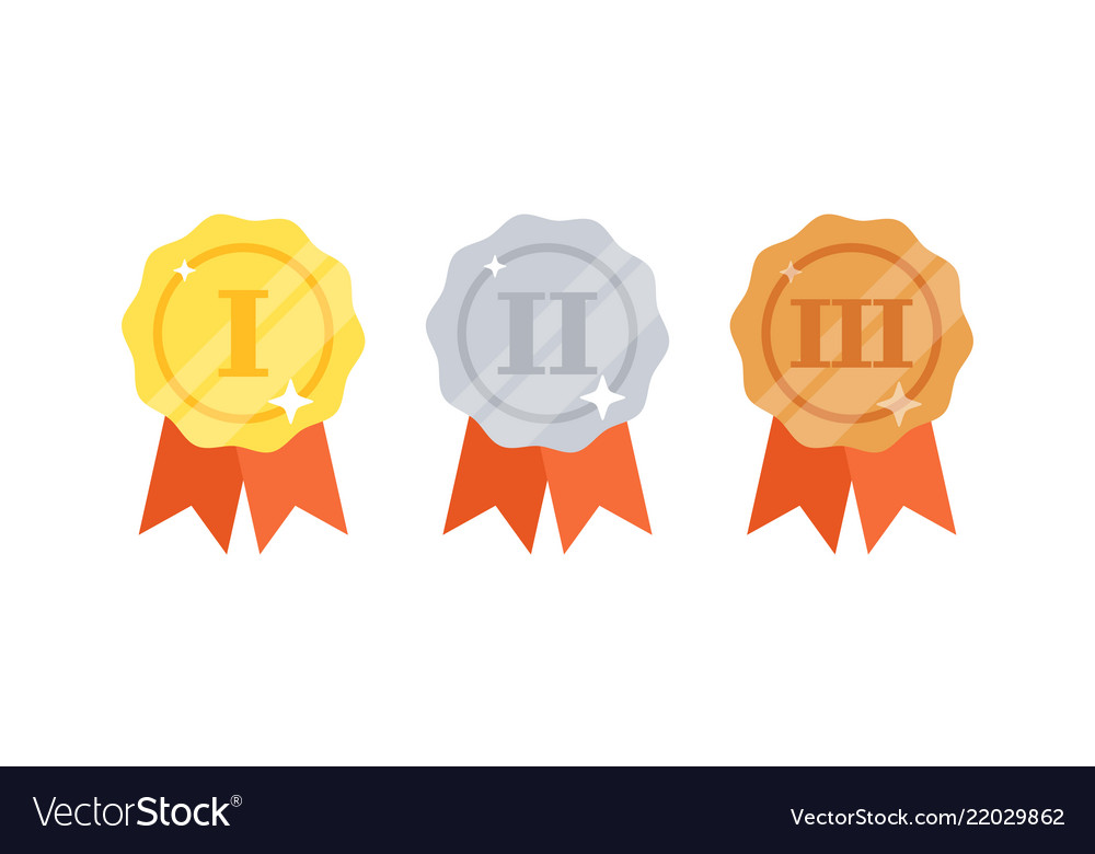 Set of gold silver bronze medals with ribbons vector image Set of gold silver bronze medals with ribbons