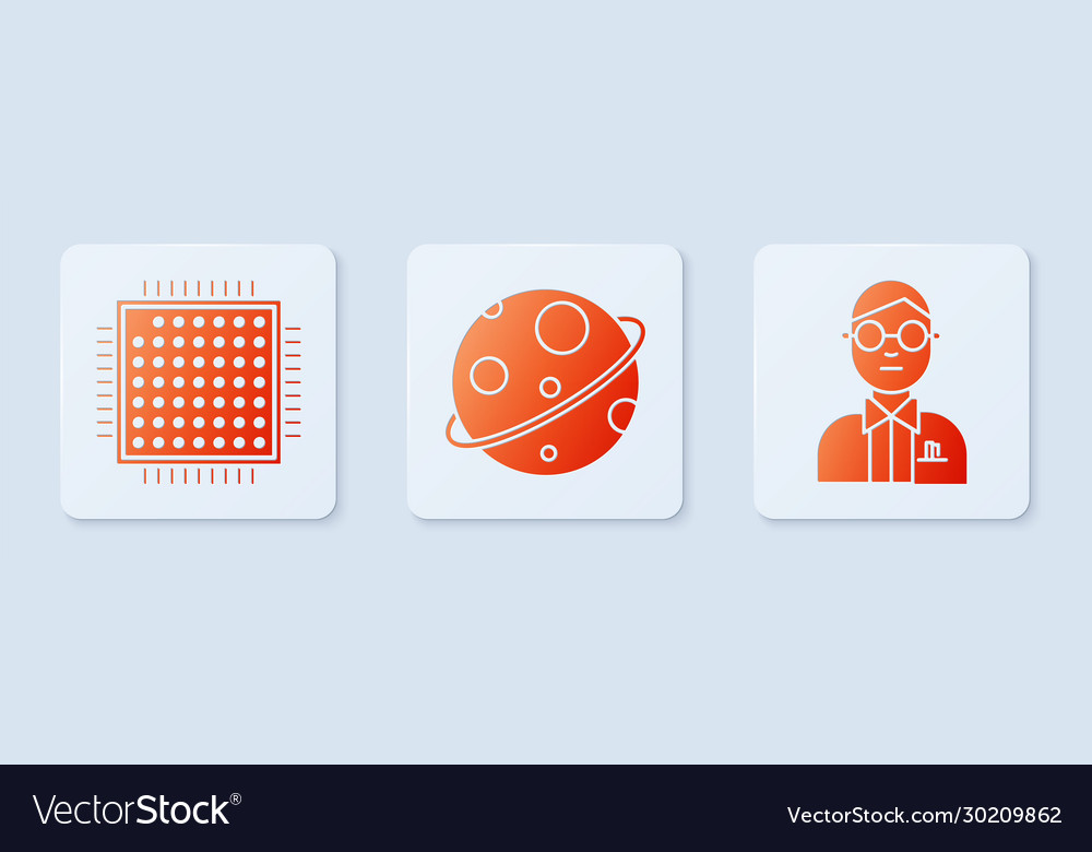 Set planet processor and scientist white square