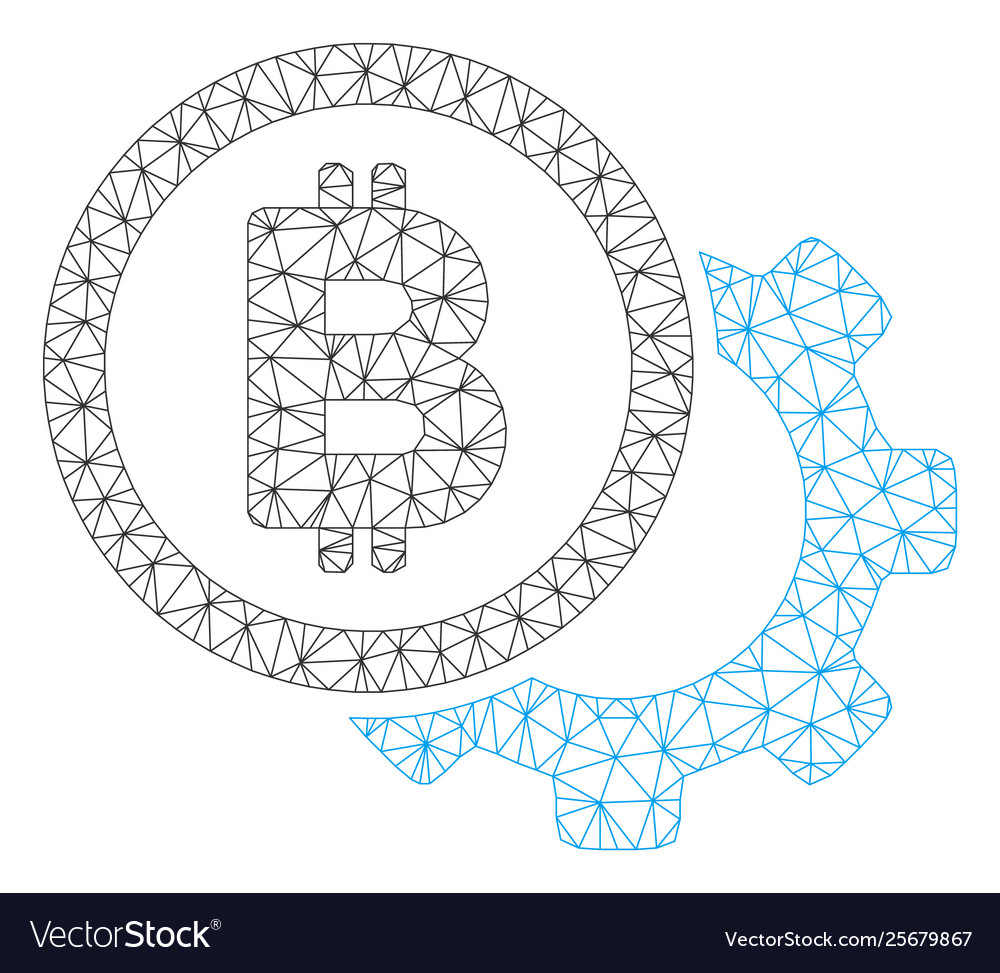 Bitcoin options cog mesh wire frame model vector image Bitcoin options cog mesh wire frame model