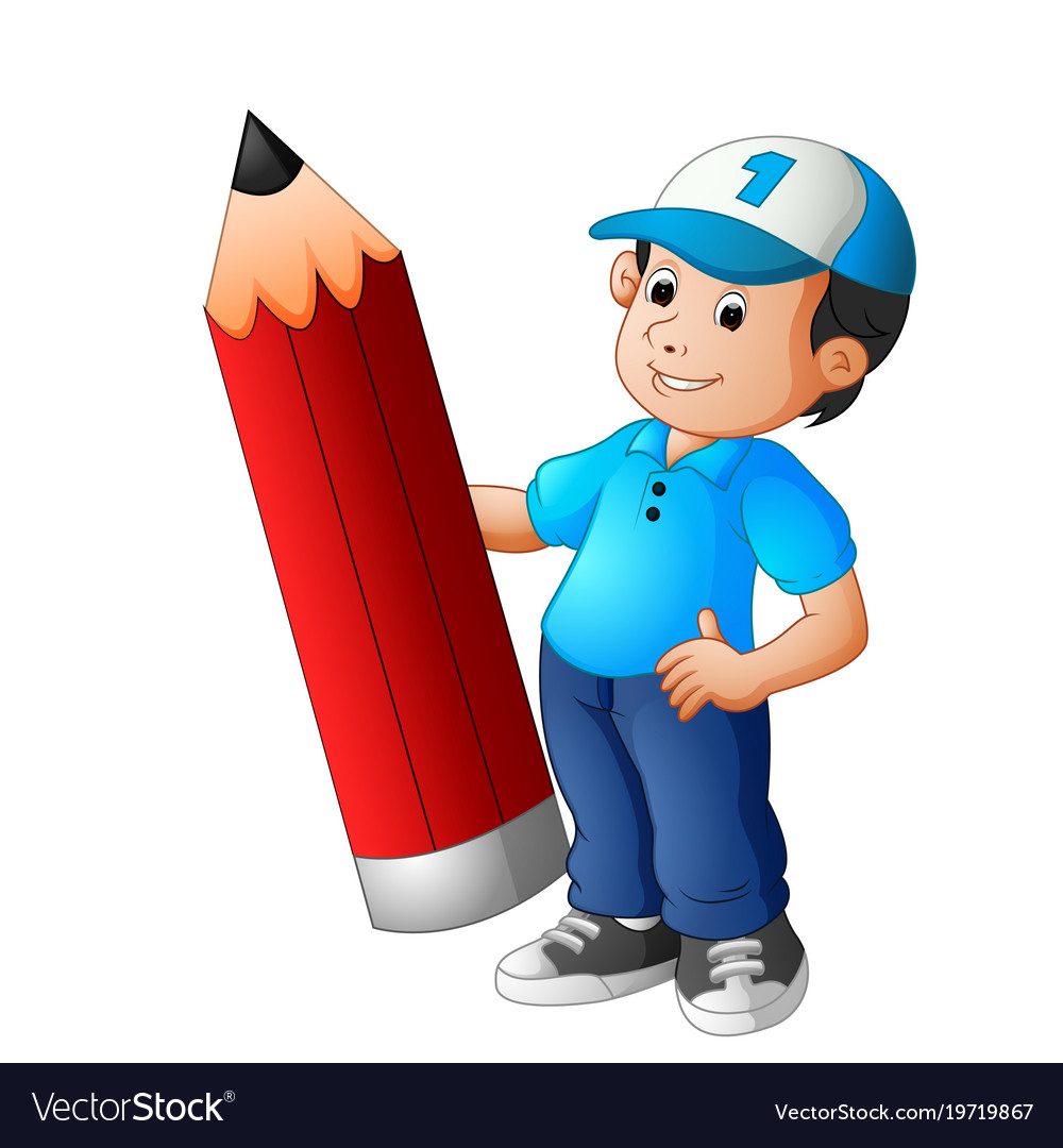 Boy holding big pencil