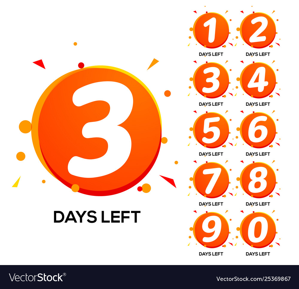 Countdown left days one two three day number Vector Image