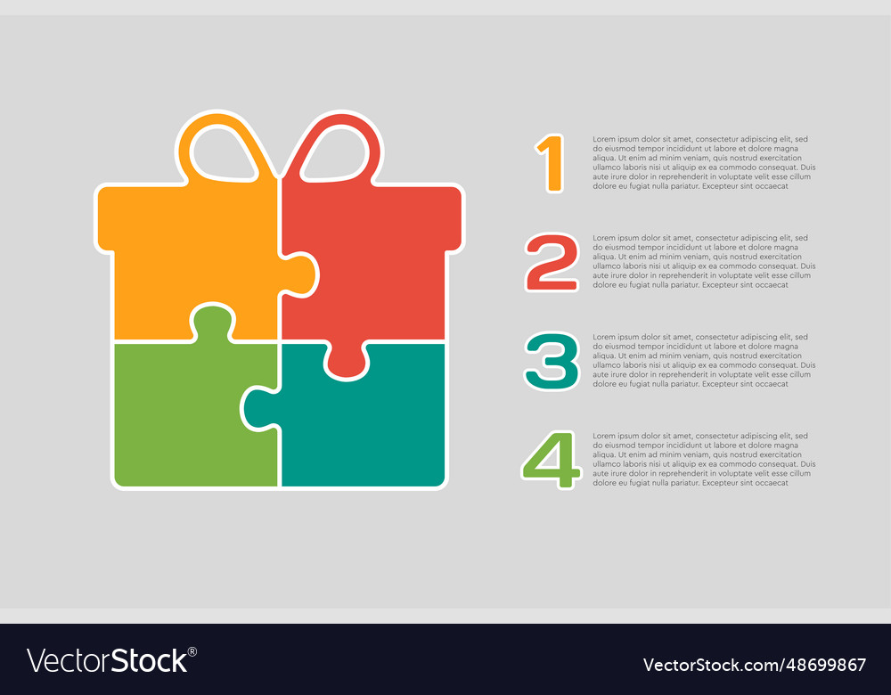 Diagramm Infografik 4 Schritte Geschenkbox Puzzle