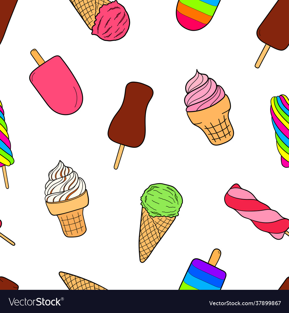 Ice cream seamless pattern design sketch element vector image Ice cream seamless pattern design sketch element
